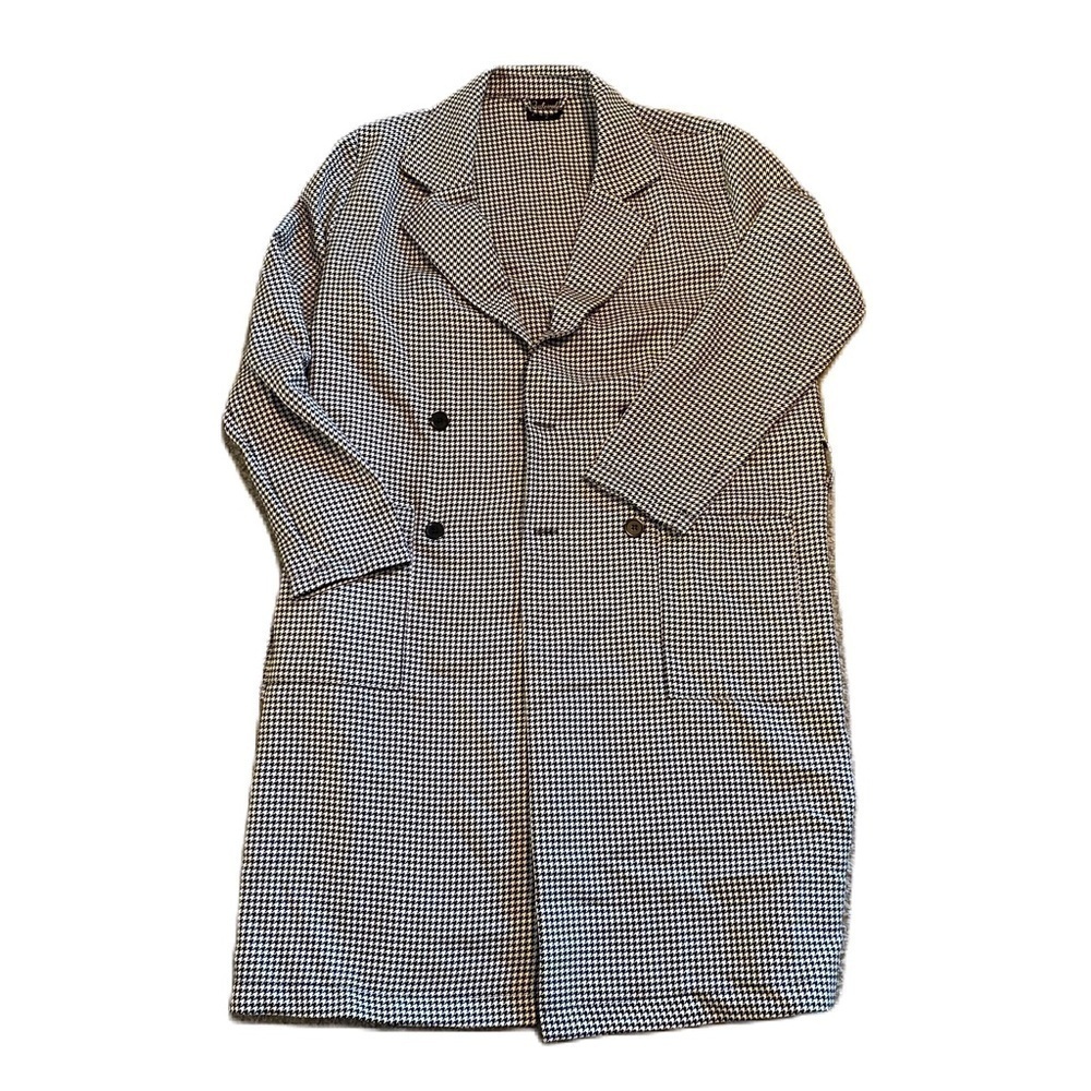 Reclaimed Vintage Double Breasted Houndstooth Trench Coat Small Black White